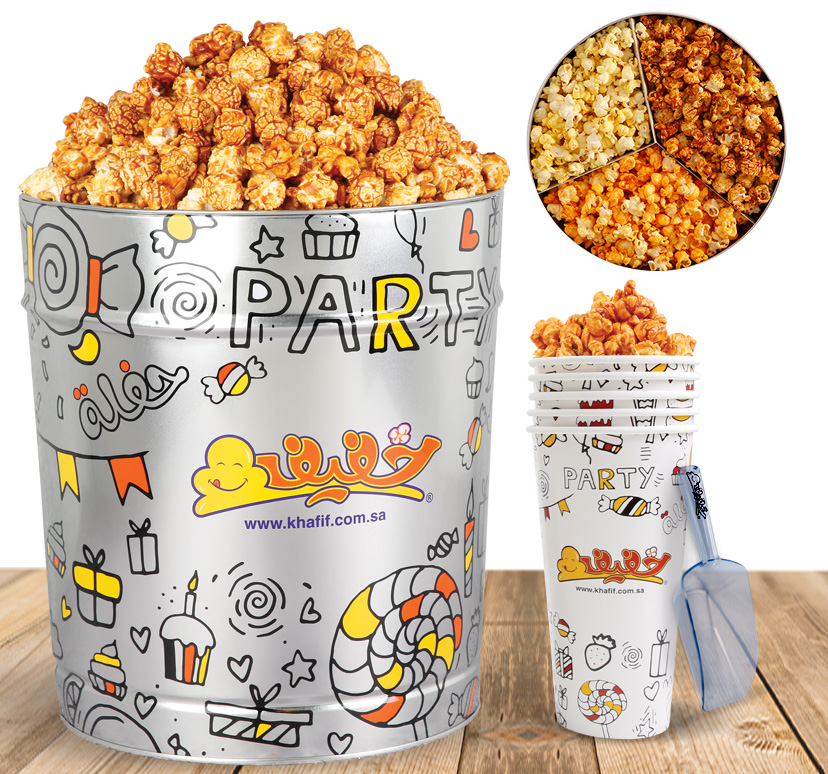[3382] Popcorn Giant 3.5Gallon Three Flavors, Party Design فيشار العبوة العملاقة 3.5 جالون ثلاث نكهات حفلة