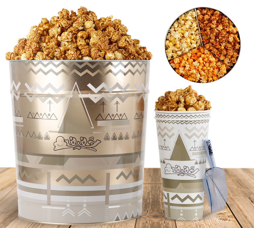 [3385] Popcorn Giant 3.5Gallon Three Flavors, Derwaza Design فيشار العبوة العملاقة 3.5 جالون ثلاث نكهات دروازة